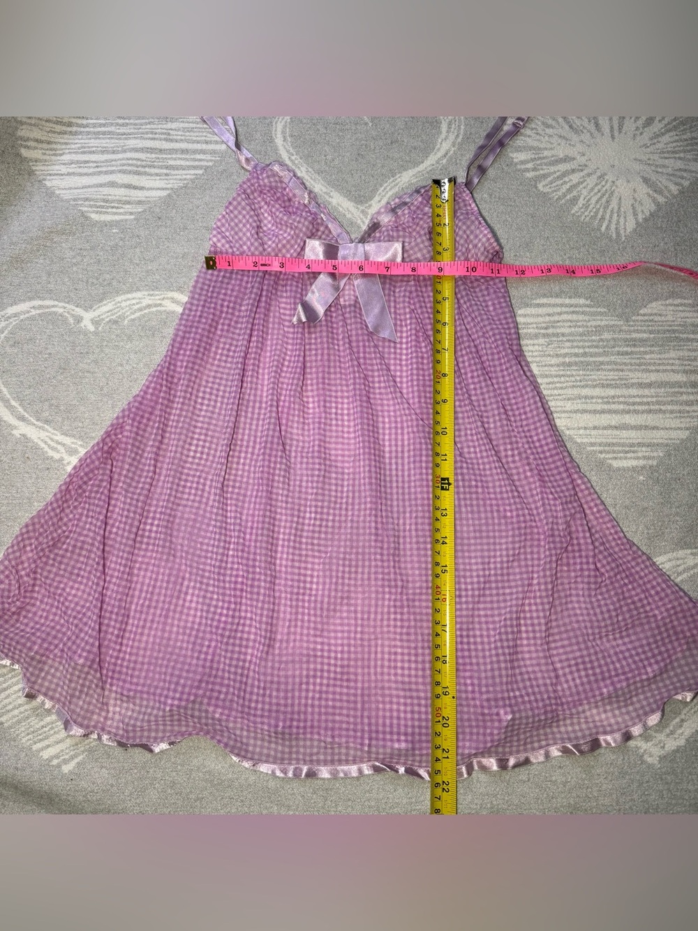 Victoria's Secret Angel Lavender Gingham Sheer Babydoll with Satin Bow - Picture 6 of 6